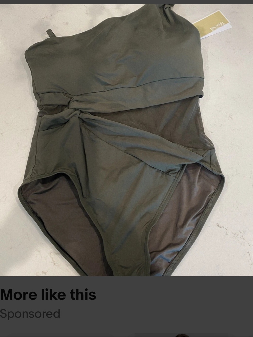 Michael Kors Olive Green One-Shoulder Twist-Detail One-Piece Swimsuit size 12